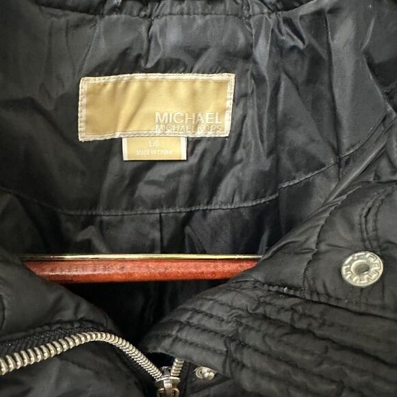 Michael Michael Kors Black Down Fill Hooded Mid Length Coat Size Large - Picture 2 of 6